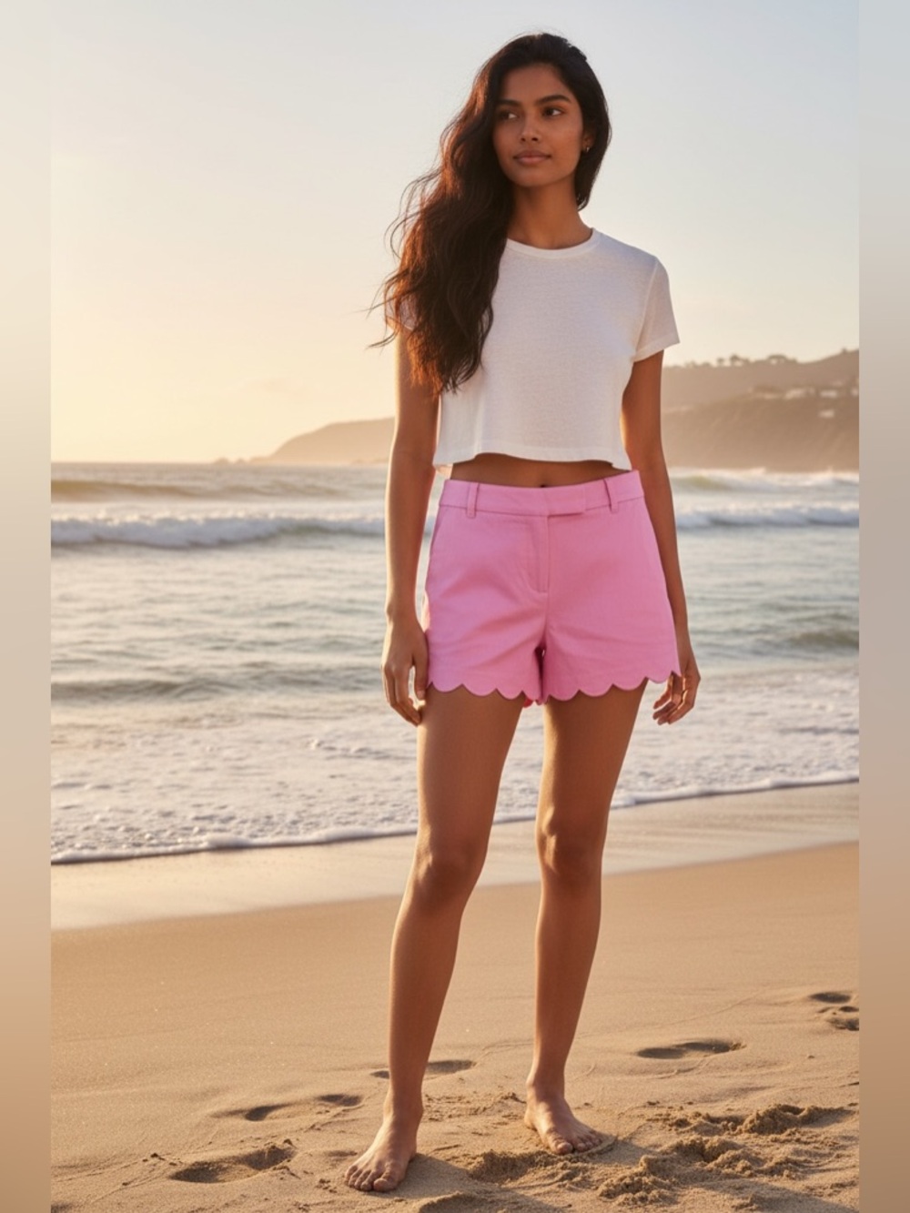 J. Crew Light Pink Scalloped Hem High-Waist Shorts - Picture 6 of 8
